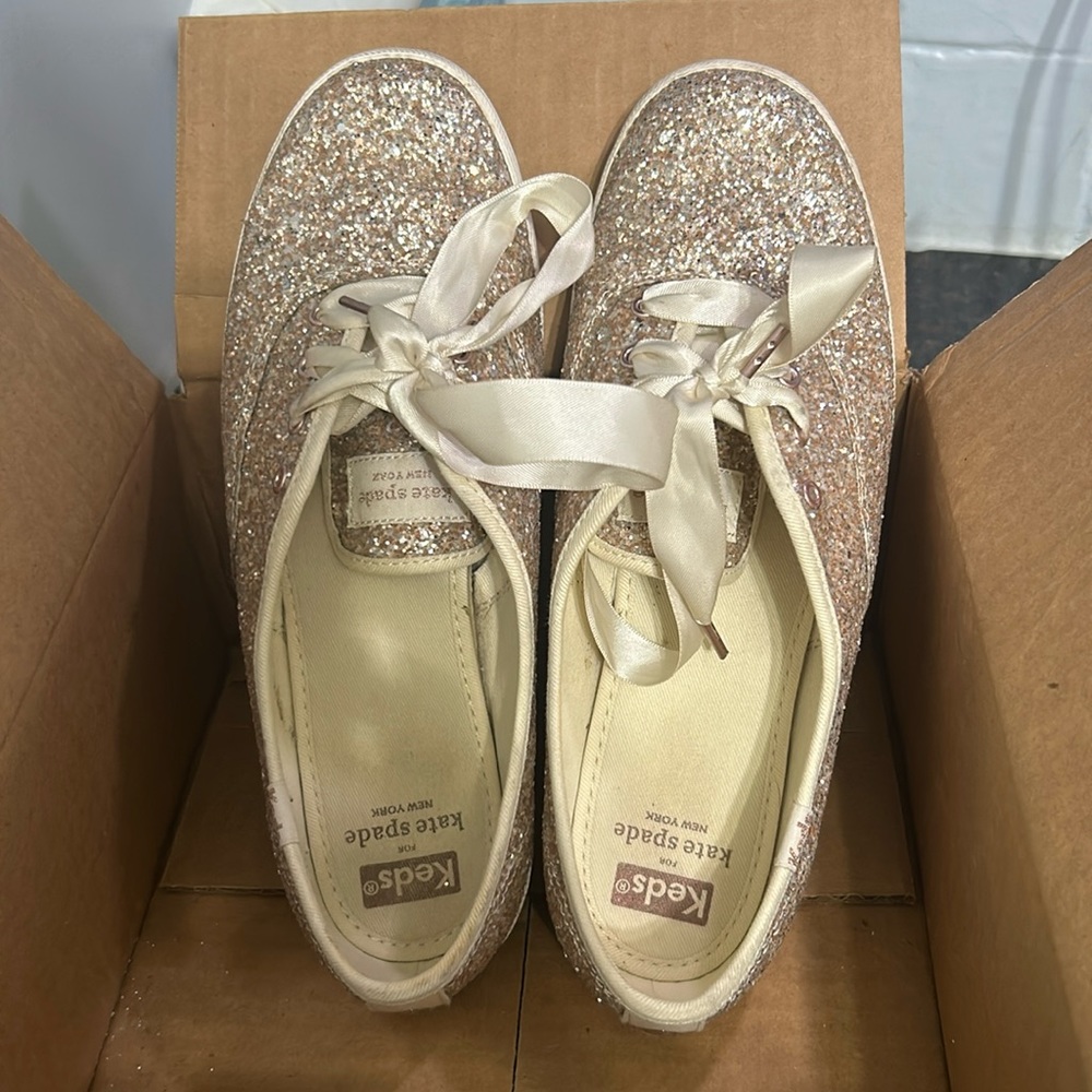 Kate spade Keds sparkles sneakers - white base and rose gold sparkles size 8